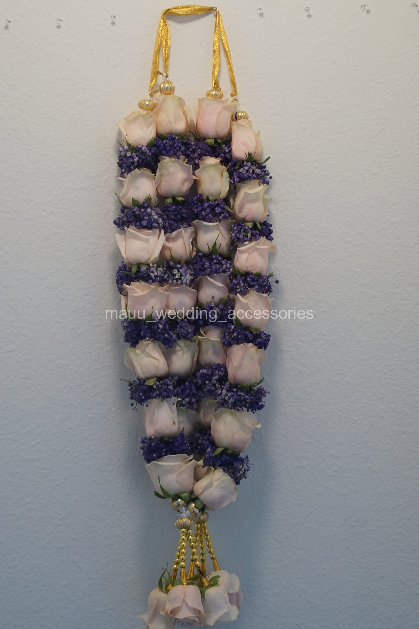 Fresh Flower Garlands – Light Pink Roses & Voilet Spray Baby's Breath - Customization Available