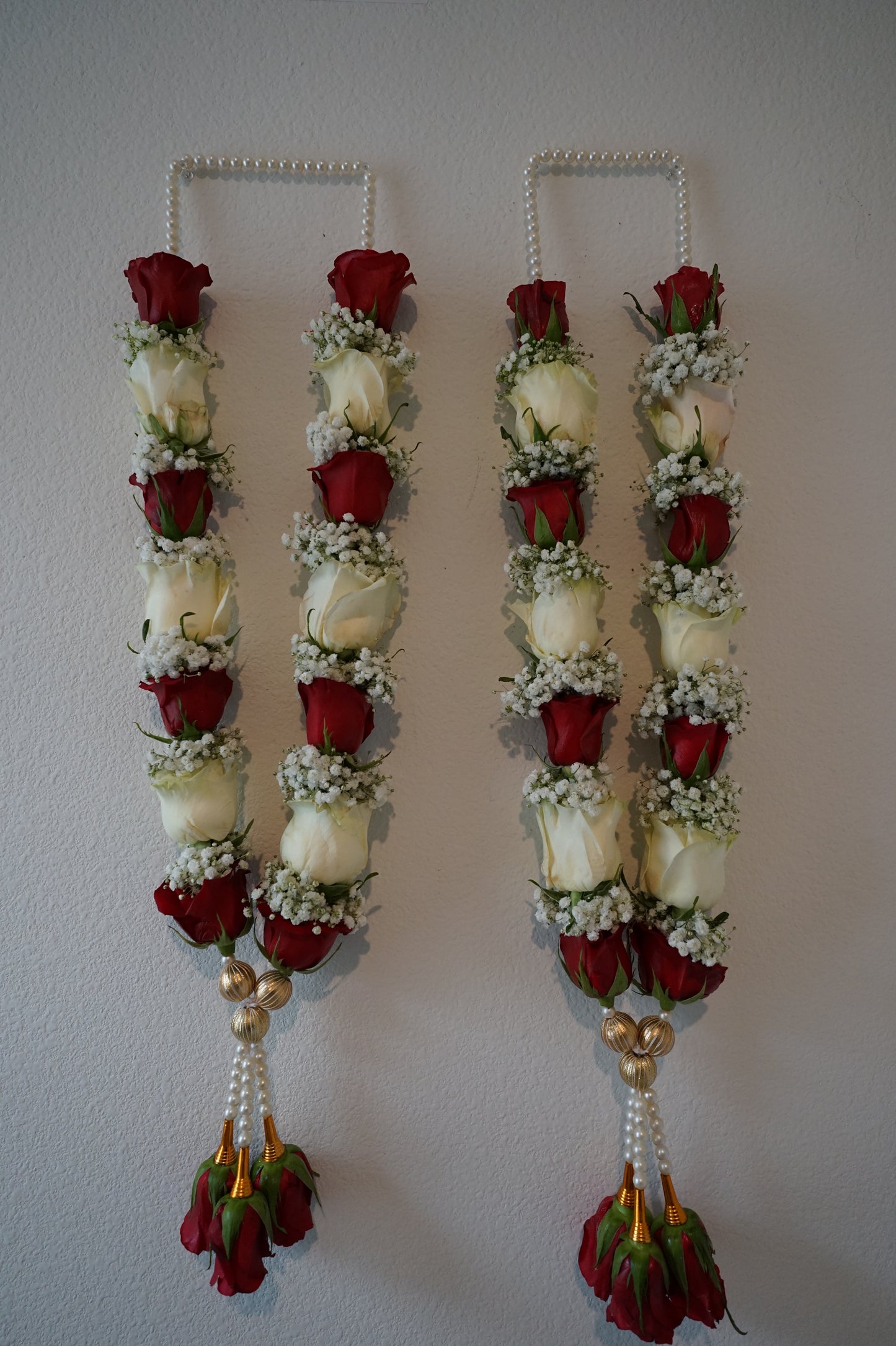 Fresh Flower Garlands – Light Pink, Red Roses & Baby's Breath - Customization Available