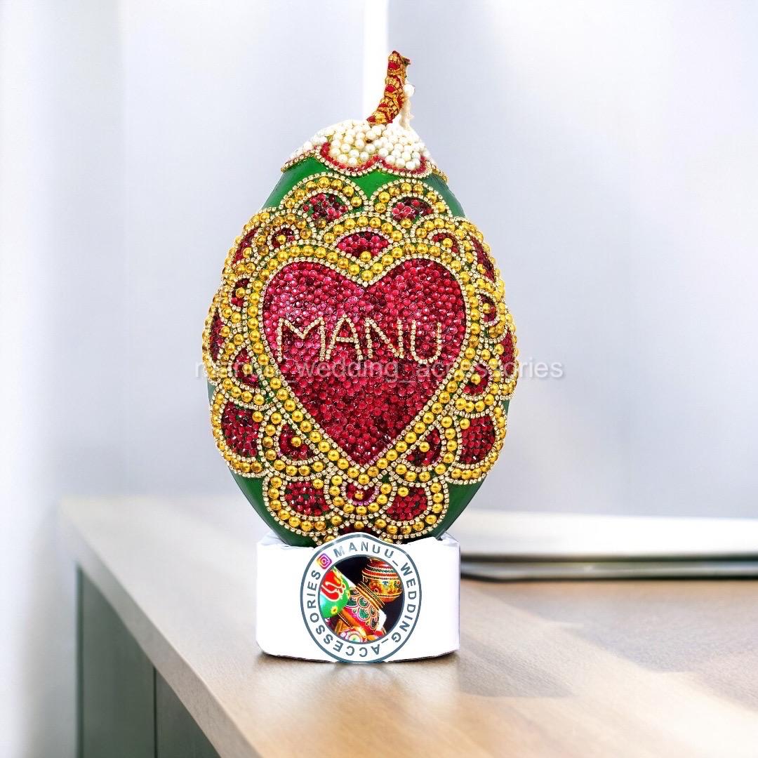 Fresh Kobbari Bondam - Heart Shape with Bride and Groom letters