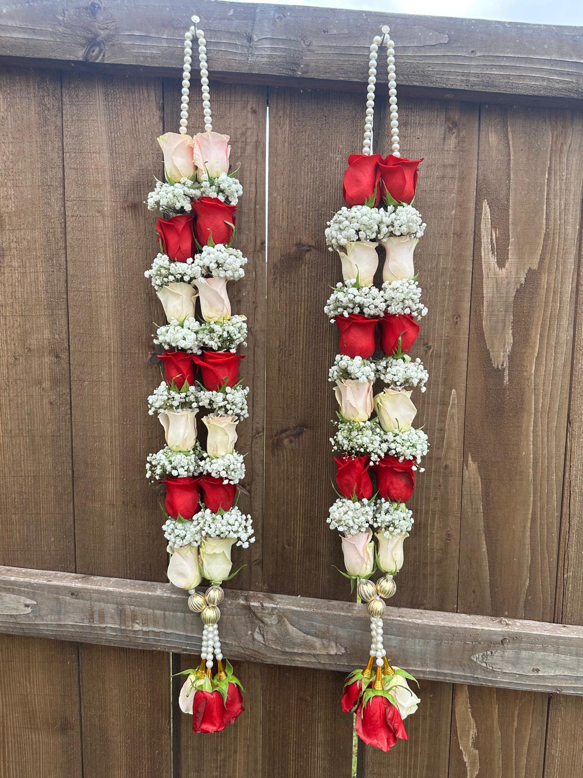 Fresh Flower Garlands – Light Pink, Red Roses & Baby's Breath - Customization Available