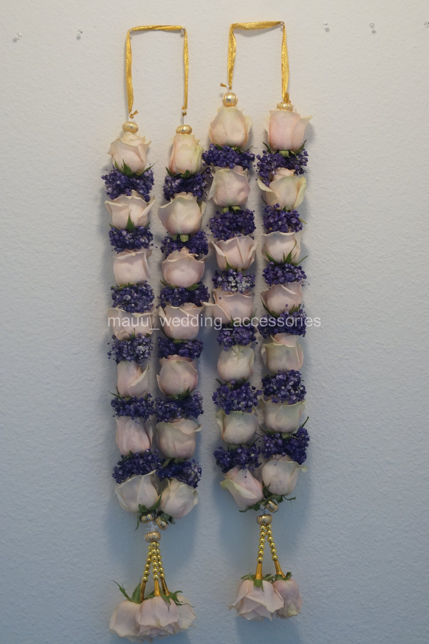 Fresh Flower Garlands – Light Pink Roses & Voilet Spray Baby's Breath - Customization Available