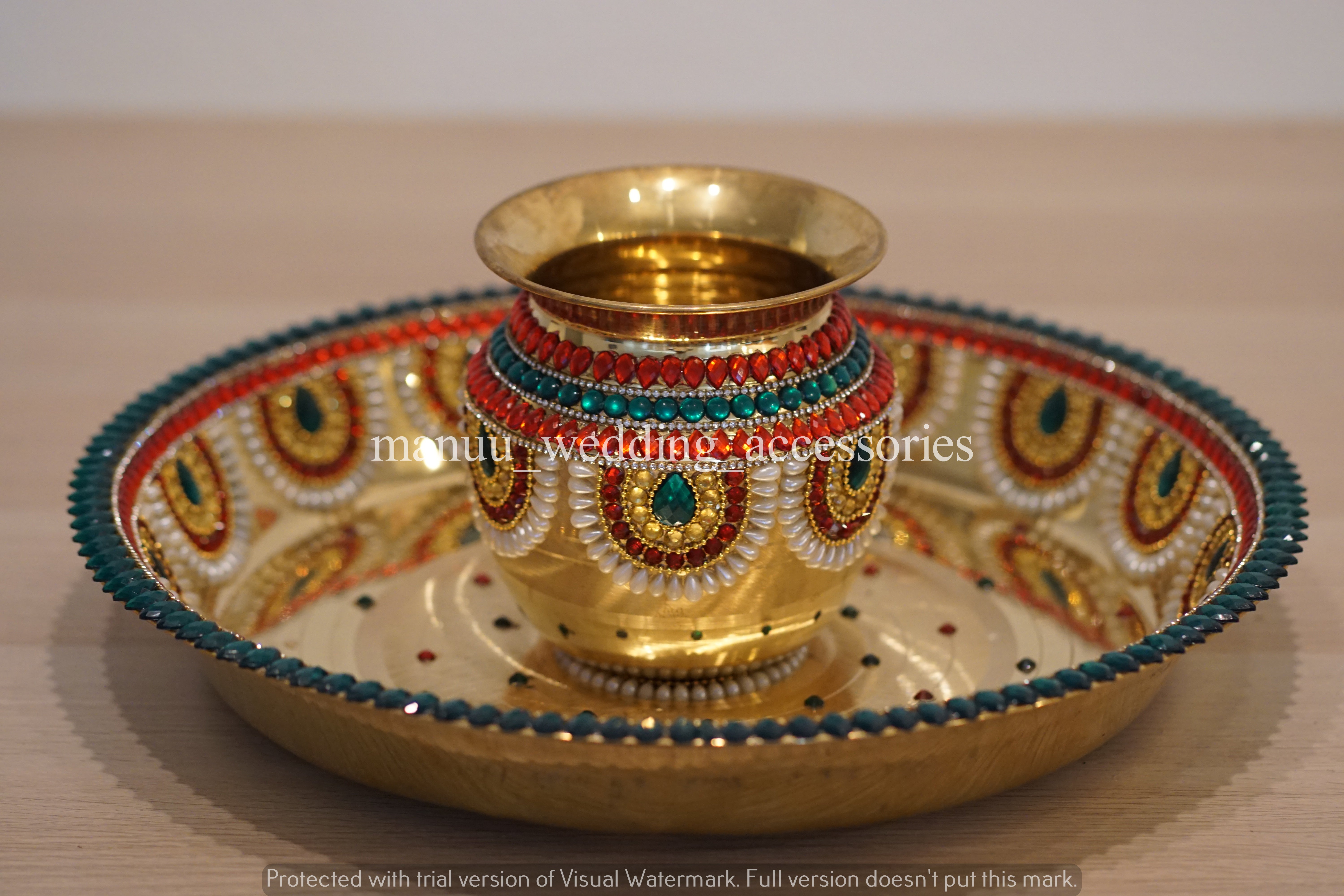 Red Color Chembu Kanyadanam Set - Chembu & Tambalam - Red and Bottle Green – Manu ...