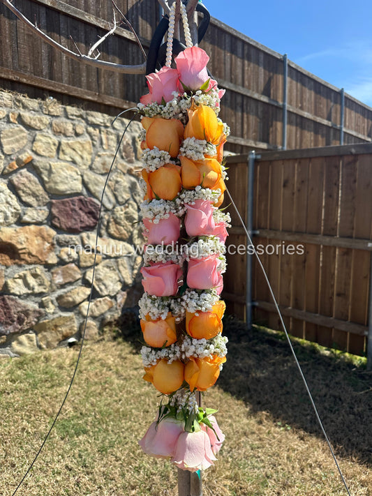 Fresh Flower Garlands – Light Orange, Light pink Roses & Baby's Breath - Customization Available