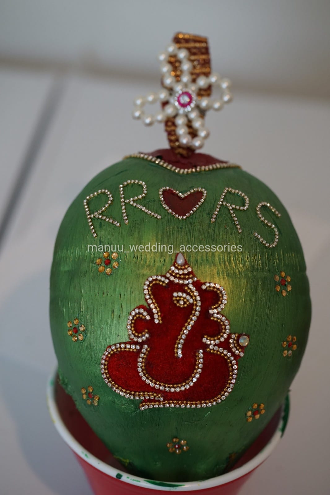 Fresh Kobbari Bondam - Ganesh Design with Bride and Groom Names